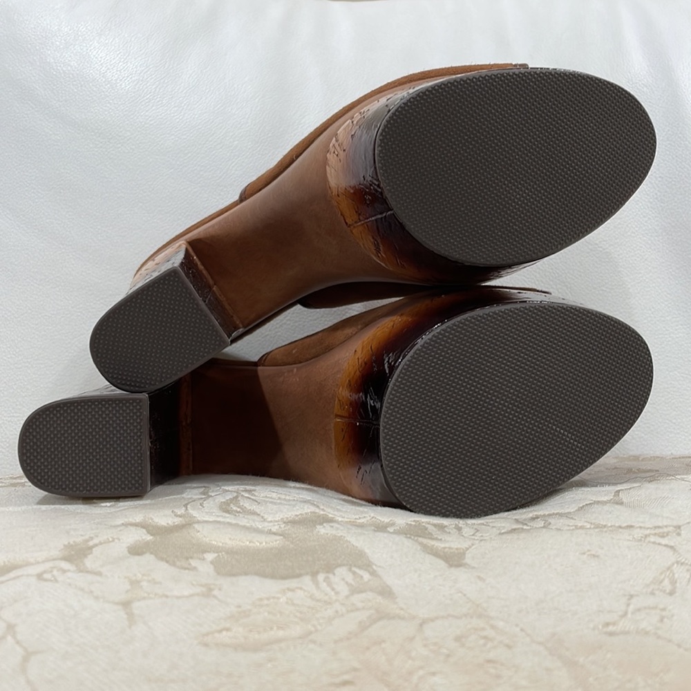 NEW RACHEL ZOE Eddie Kid Suede & Patent Lea Platform SZ8 toasted caramel cognac - Picture 3 of 10